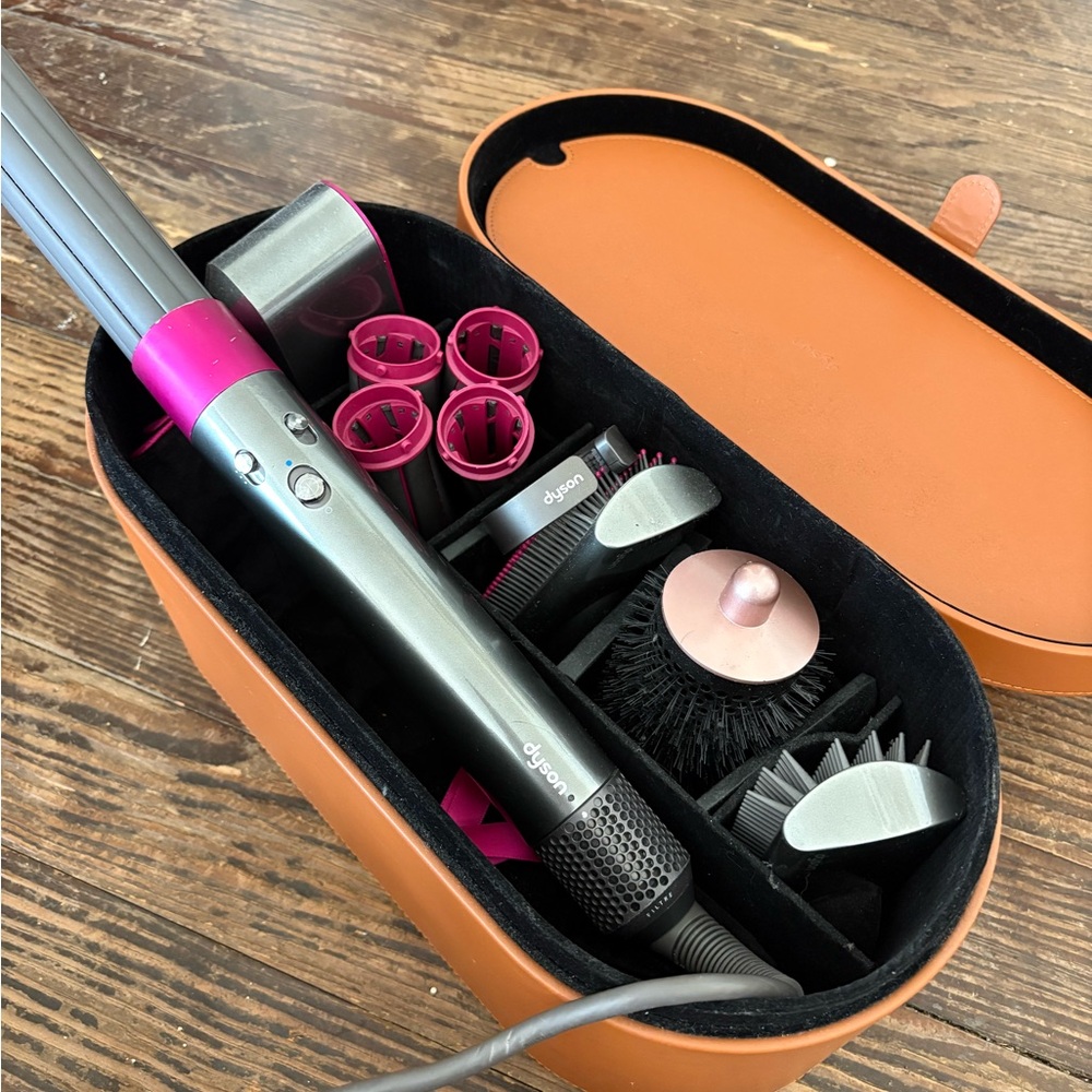 Dyson Hot Air Styler Set in Silver and Pink with Brown Case